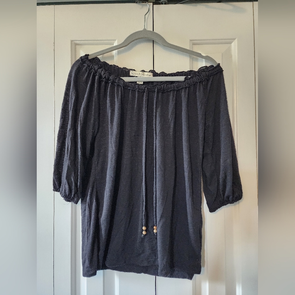 French Laundry Off-Shoulder Black Blouse